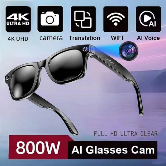 800W AI Smart Glasses with Color Changing Feature, Photo and Video Recording, Waterproof Design, and Call Functionality